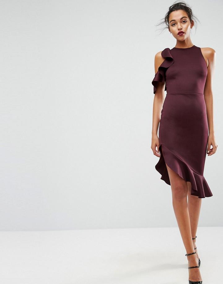 Asos Cold Shoulder Ruffle Pephem Midi Dress - Pink