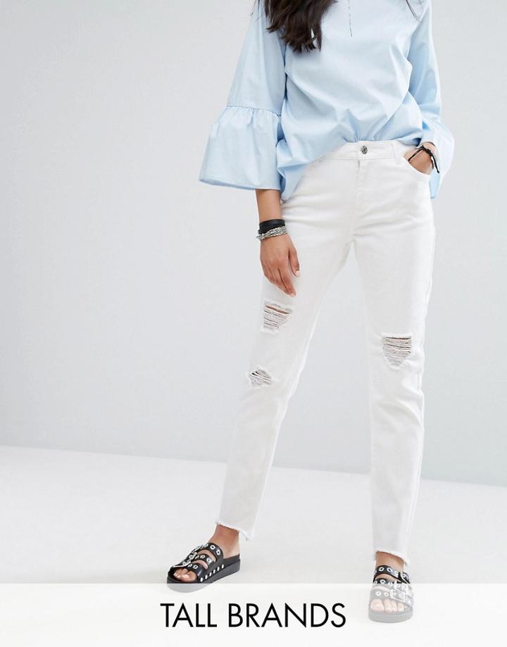 Noisy May Tall Kim Ripped Leg And Frayed Hem Boyfriend Jean - White