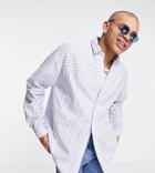 Reclaimed Vintage Inspired Dad Fit Cut About Stripe Shirt In Blue-blues