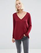 Asos The New Forever T-shirt With Long Sleeves And Dip Back - Red