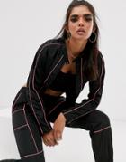 Qed London Contrast Piping Cropped Jacket In Black And Pink Two-piece