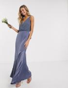 Oasis Bridemaid Slinky Bow Back Maxi Dress In Slate-neutral