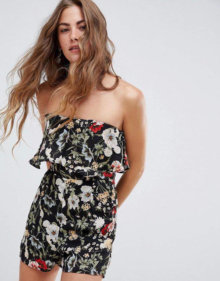 Love & Other Things Floral Bardot Romper-black