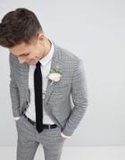 Moss London Skinny Wedding Suit Jacket In Gray Check - Gray