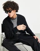 Asos Design Long Sleeve Relaxed Jersey Shirt In Heavyweight Rib In Black