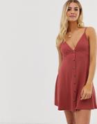 Asos Design Mini Cami Smock Dress With Buttons - Pink