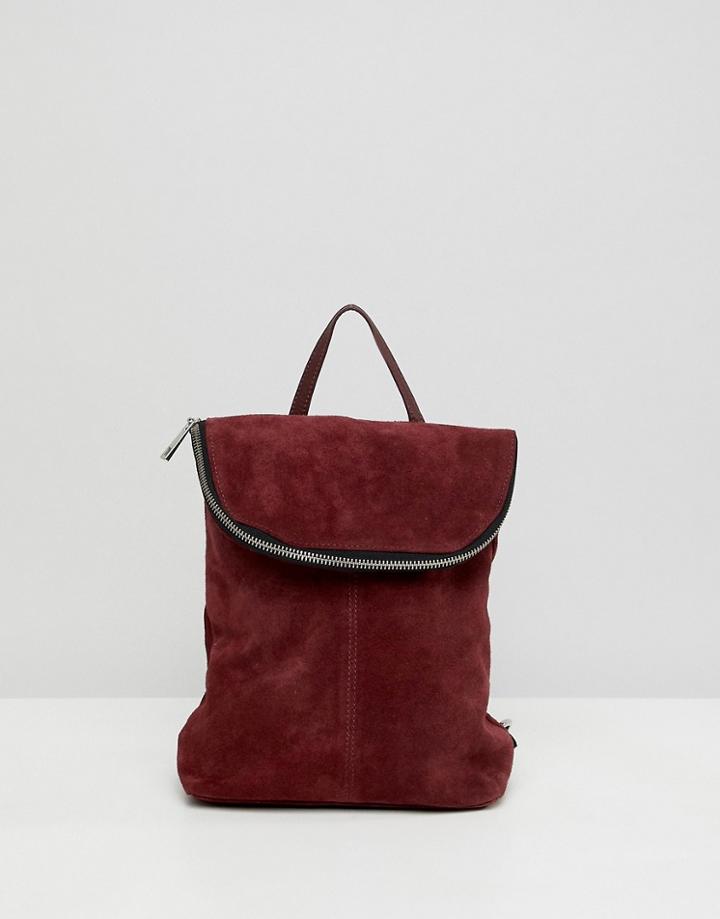 Asos Design Suede Mini Foldover Backpack - Red