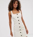 Asos Design Tall Denim Mini Dress With Buttons - Beige