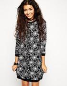 Asos Halloween Knit Dress With Cobweb Pattern - Mono