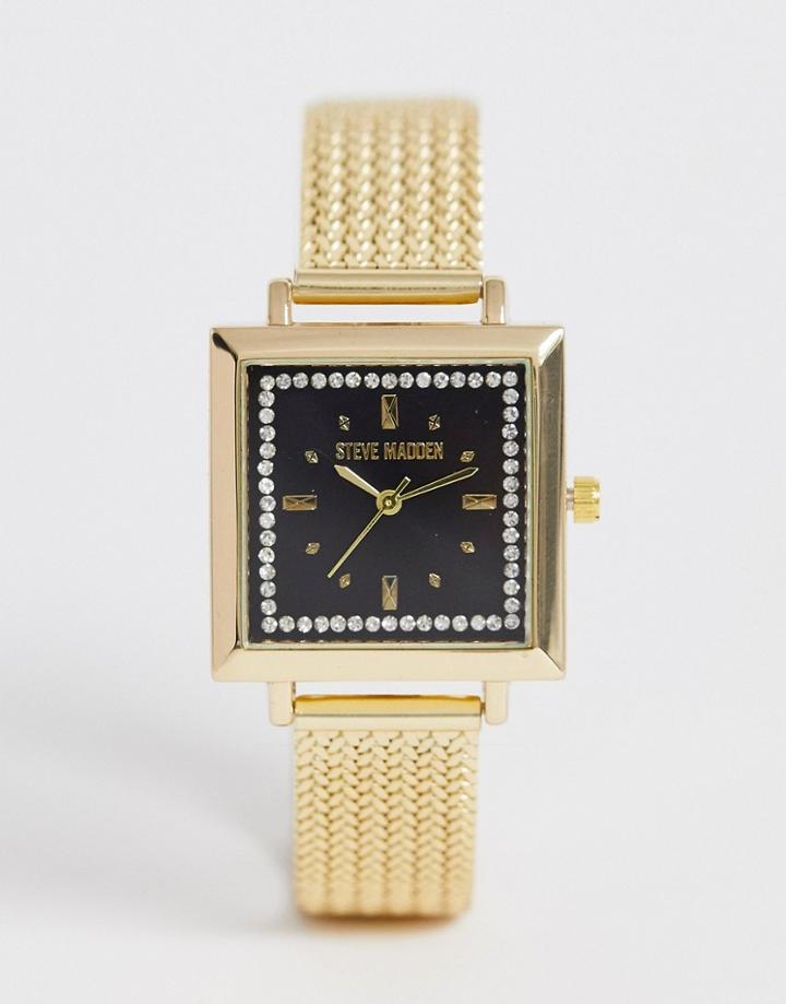 Steve Madden Womens Square Dial Mesh Watch In Gold - Gold