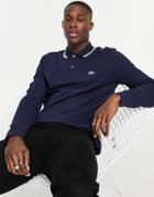 Lacoste Long Sleeve Tipped Polo In Navy