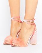 Truffle Collection Pink Fur Velvet Heel Sandal - Pink