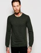 Asos Lightweight Lambswool Rich Sweater In Khaki - Khaki