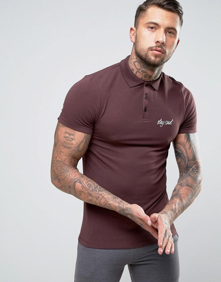 Asos Muscle Polo With Stay Cool Embroidery - Red
