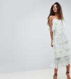 Asos Design Tall Delicate Lace Midi Dress With Ruffles - Multi
