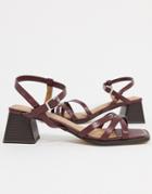 Topshop Block Heel Sandals In Burgundy-brown