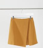 Asos Design Tall Wrap Front Skort In Dark Mustard-yellow