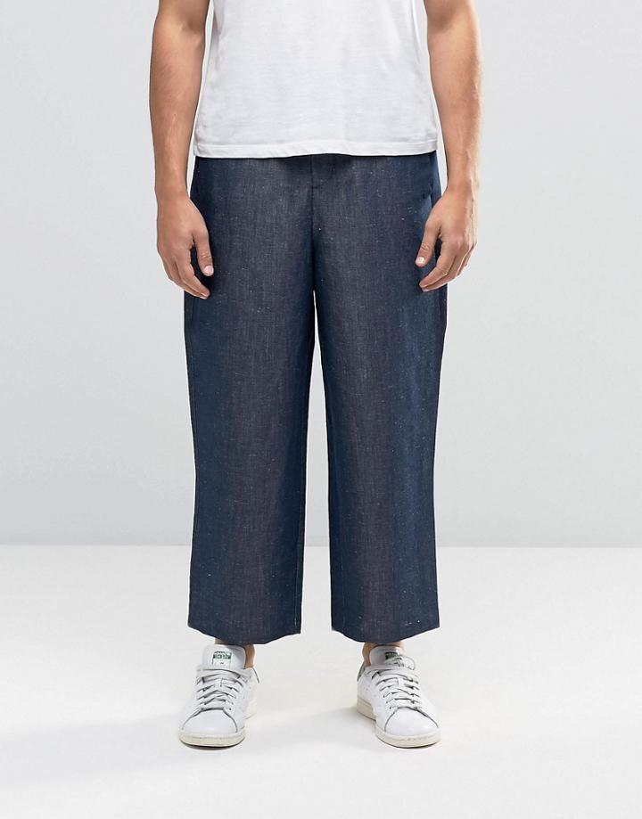 Asos Wide Leg Pants In Chambray - Navy