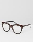 Asos Cat Eye Glasses In Clear Lens - Brown
