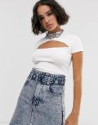 Bershka Cut Out Front Top In White - White