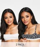 Calvin Klein Ck One Unlined 2 Pack Cami Strap Bralettes In White And Cheetah Print-multi