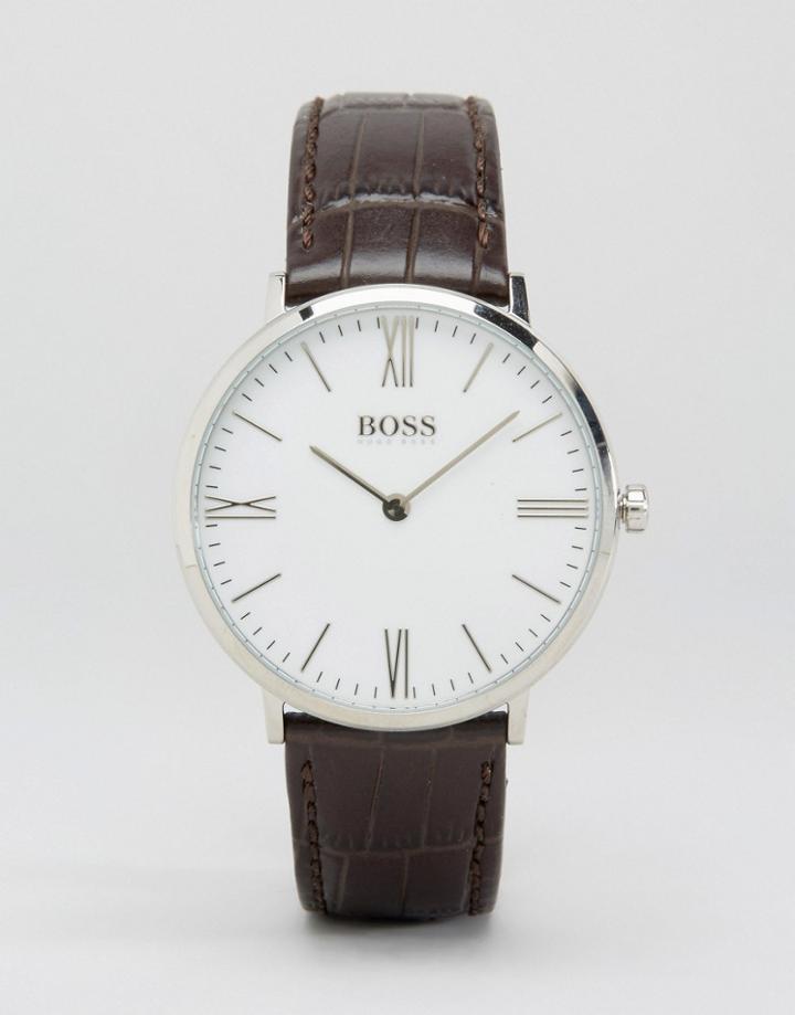 Boss Hugo Boss Slim Ultra Jackson Leather Watch In Brown - Brown