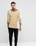 Asos Extreme Muscle Long Sleeve T-shirt With Boat Neck In Tan - Tan