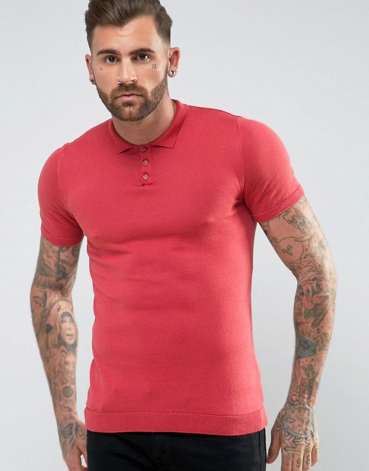 Asos Muscle Fit Polo In Rose Pink - Pink