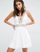 Missguided Crochet Detail Strappy Swing Dress - White