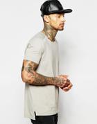 Asos Longline T-shirt With Boat Neck And Step Hem With Heavy Wash - Satellite
