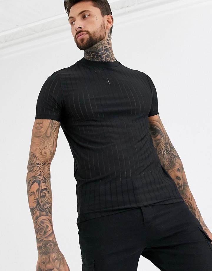 Asos Design Skinny T-shirt In Sheer Stripe In Black