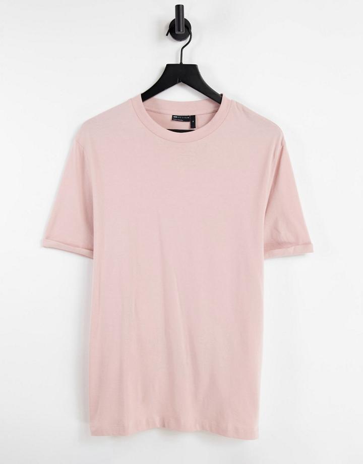 Asos Design Organic T-shirt With Roll Sleeve In Pale Pink