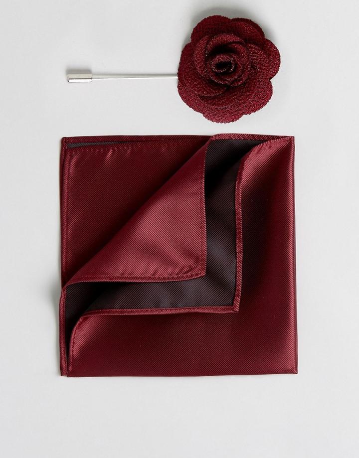 Gianni Feraud Floral Lapel Pin And Pocket Square Set - Red