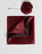 Gianni Feraud Floral Lapel Pin And Pocket Square Set - Red