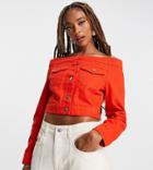 Collusion Off The Shoulder Denim Jacket In Red - Part Of A Set