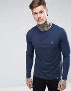 Pretty Green Mitchell Long Sleeve Crew Neck T-shirt In Navy - Navy