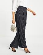 River Island Stripe Wide Leg Tie Side Pant In Navy