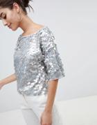 Asos Design Oversized T-shirt With All Over Disc Sequins - Gray
