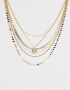 Asos Design Multirow Necklace Mixed Design Chains And Molten Coin Pendant In Gold Tone - Gold