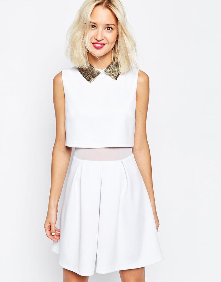 Asos Embellished Beaded Collar Skater Dress - Black