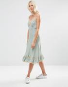 Asos Premium Cami Dress With Lace Inserts - Blue