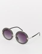 Jeepers Peepers Round Black Glitter Sunglasses - Black Glitter