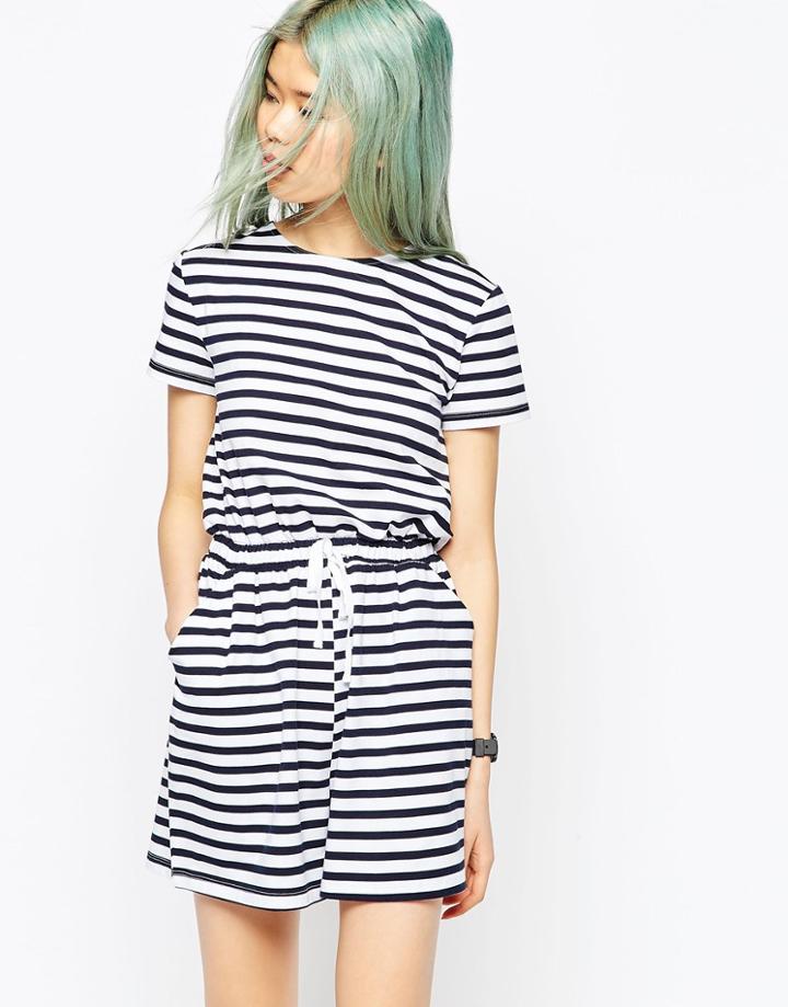 Asos Stripe Casual Romper With Tie - Multi