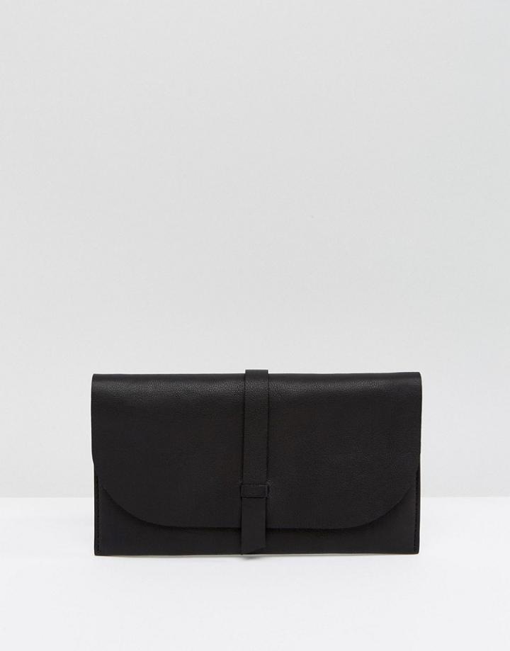 Asos Leather Slot Through Foldover Purse - Black