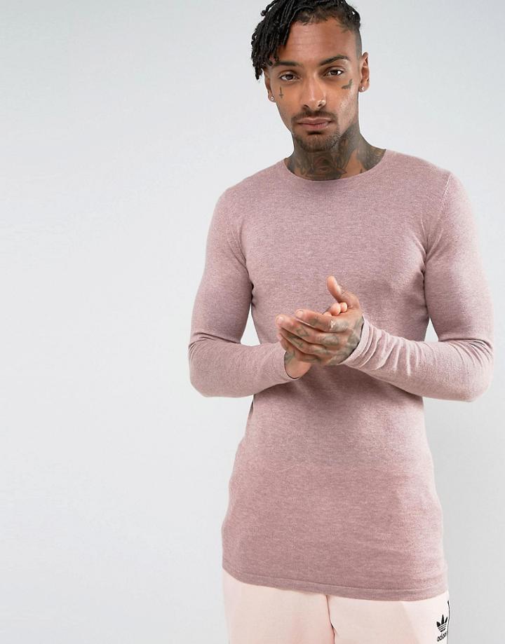 Asos Longline Muscle Fit Cotton Sweater In Mauve - Purple
