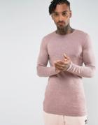 Asos Longline Muscle Fit Cotton Sweater In Mauve - Purple