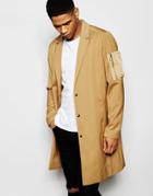 Asos Overcoat With Ma1 Pocket In Camel - Camel