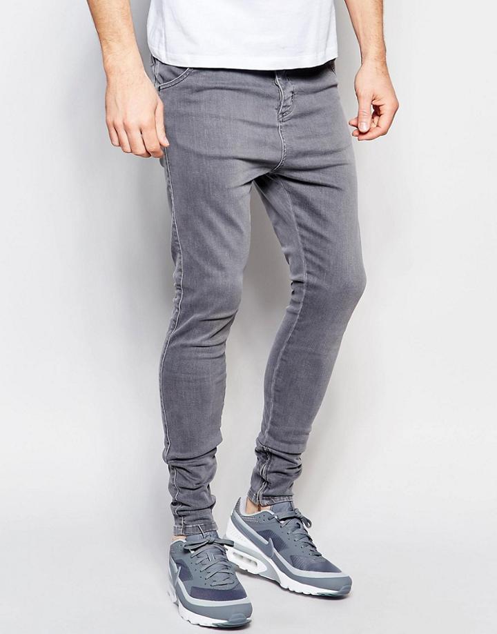Siksilk Drop Crotch Skinny Jeans - Gray