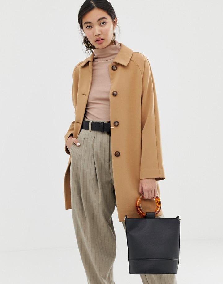 Asos Design Crepe Coat With Buttons - Stone