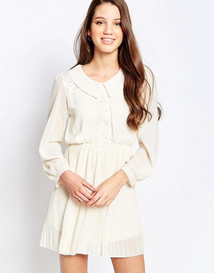 Qed London Collared Skater Dress - Cream